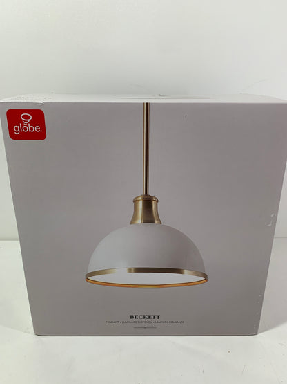 1-Light Beckett Matte White Pendant with Accents Matte Brass - Globe Electric: ETL Listed, Metal Shade, 60W E26