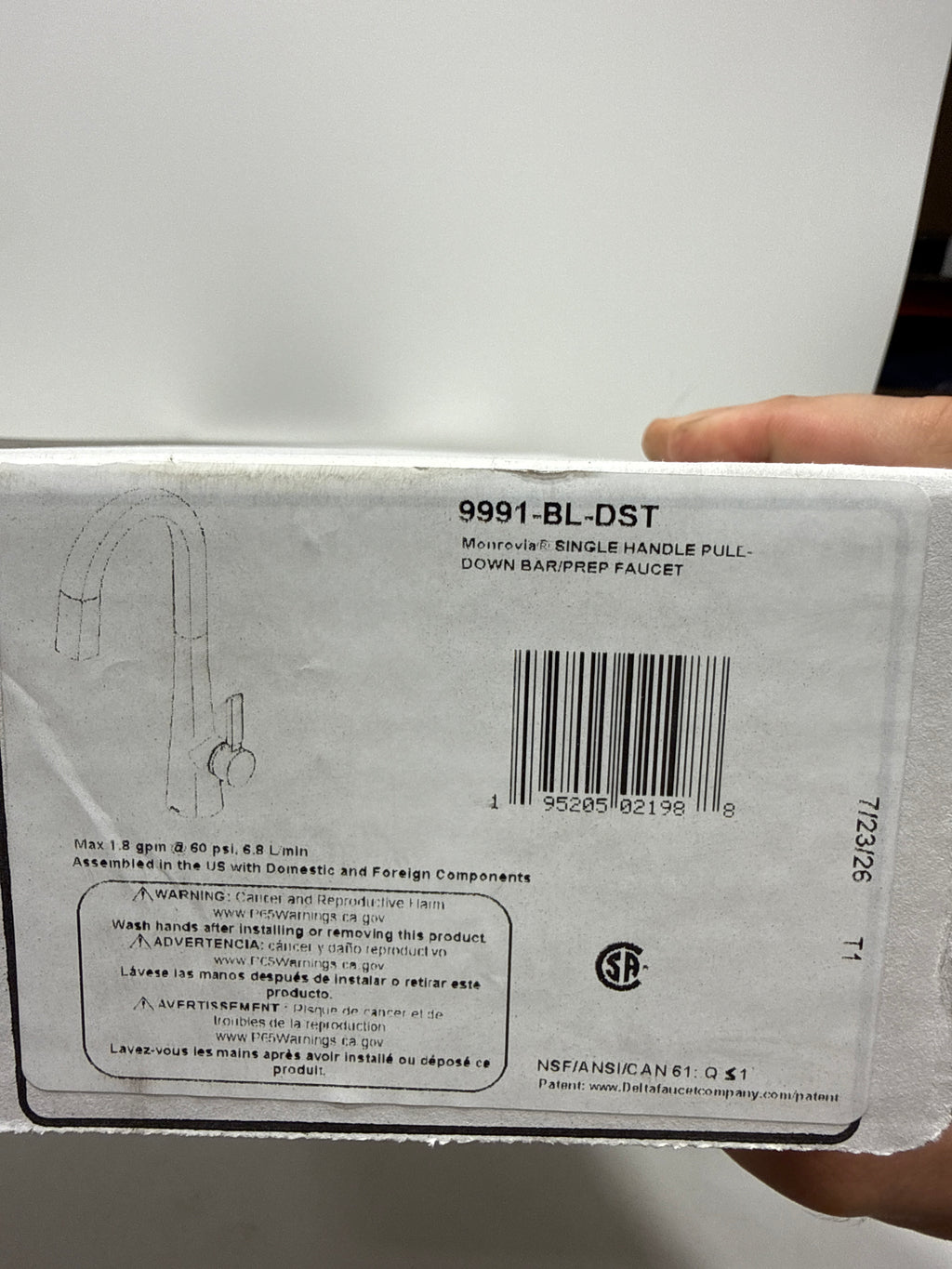 Delta 9991-PR-DST Monrovia 1.8 GPM Single Hole Pull Down Bar/Prep Faucet with Magnetic Docking Spray Head