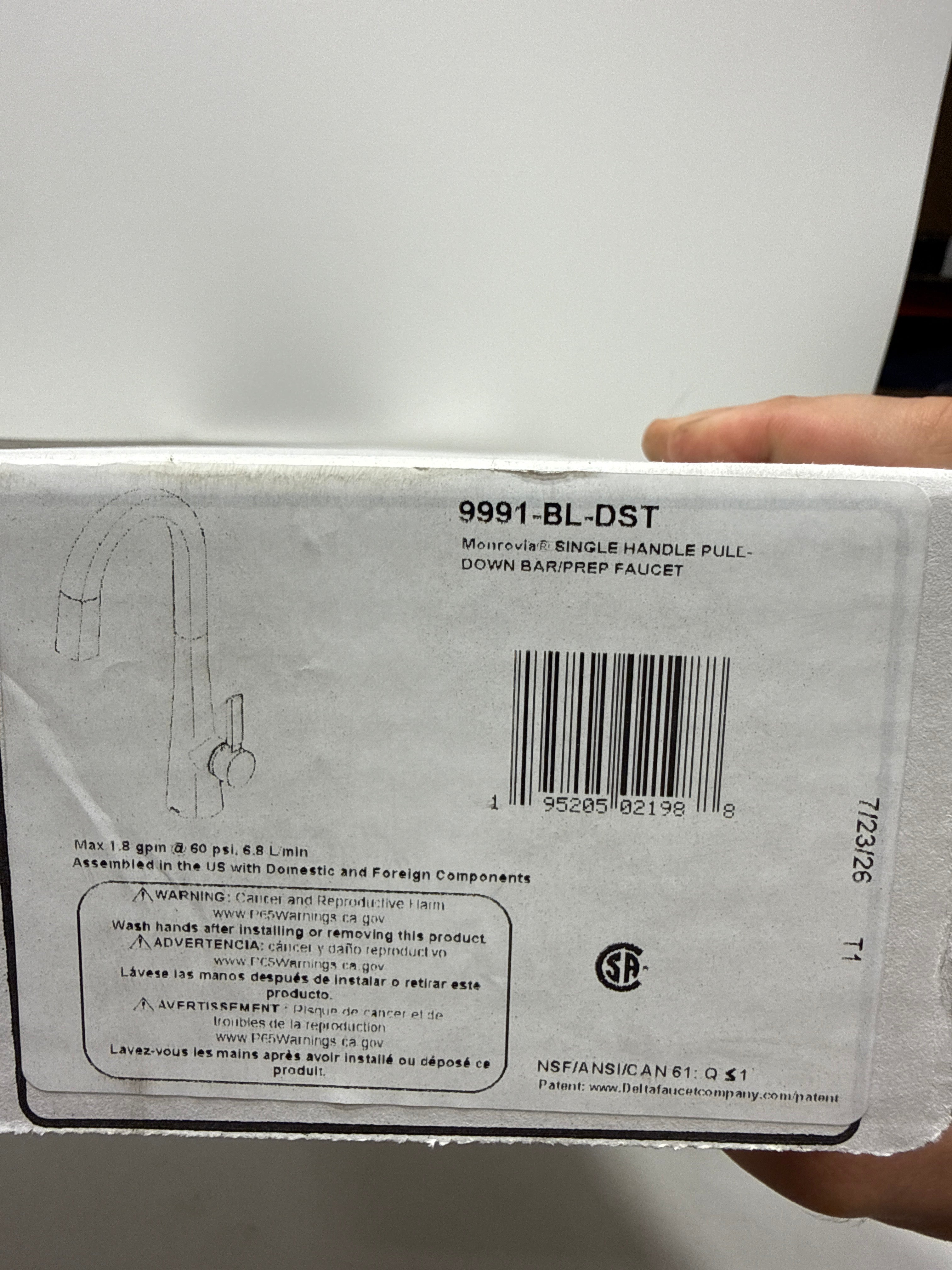 Delta 9991-PR-DST Monrovia 1.8 GPM Single Hole Pull Down Bar/Prep Faucet with Magnetic Docking Spray Head