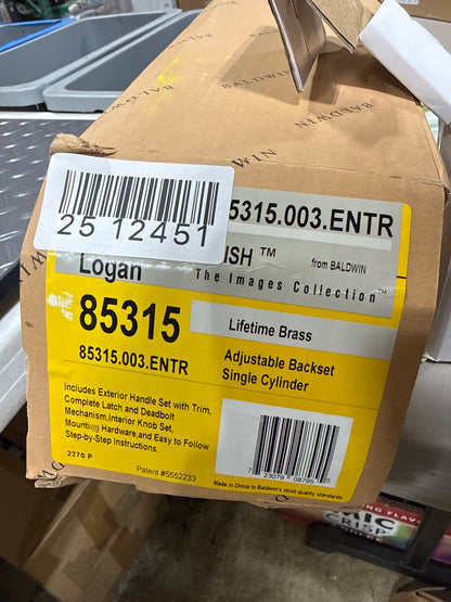 Scratch Baldwin 85315.ENTR Logan Sectional Single Cylinder Keyed Entry Handleset with 5015 Interior Knob from the Estate Collection Lifetime Polished Brass