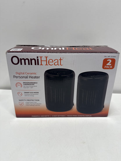 OmniHeat 1500 W Digital Ceramic Personal Desktop Space Heater 2 pack