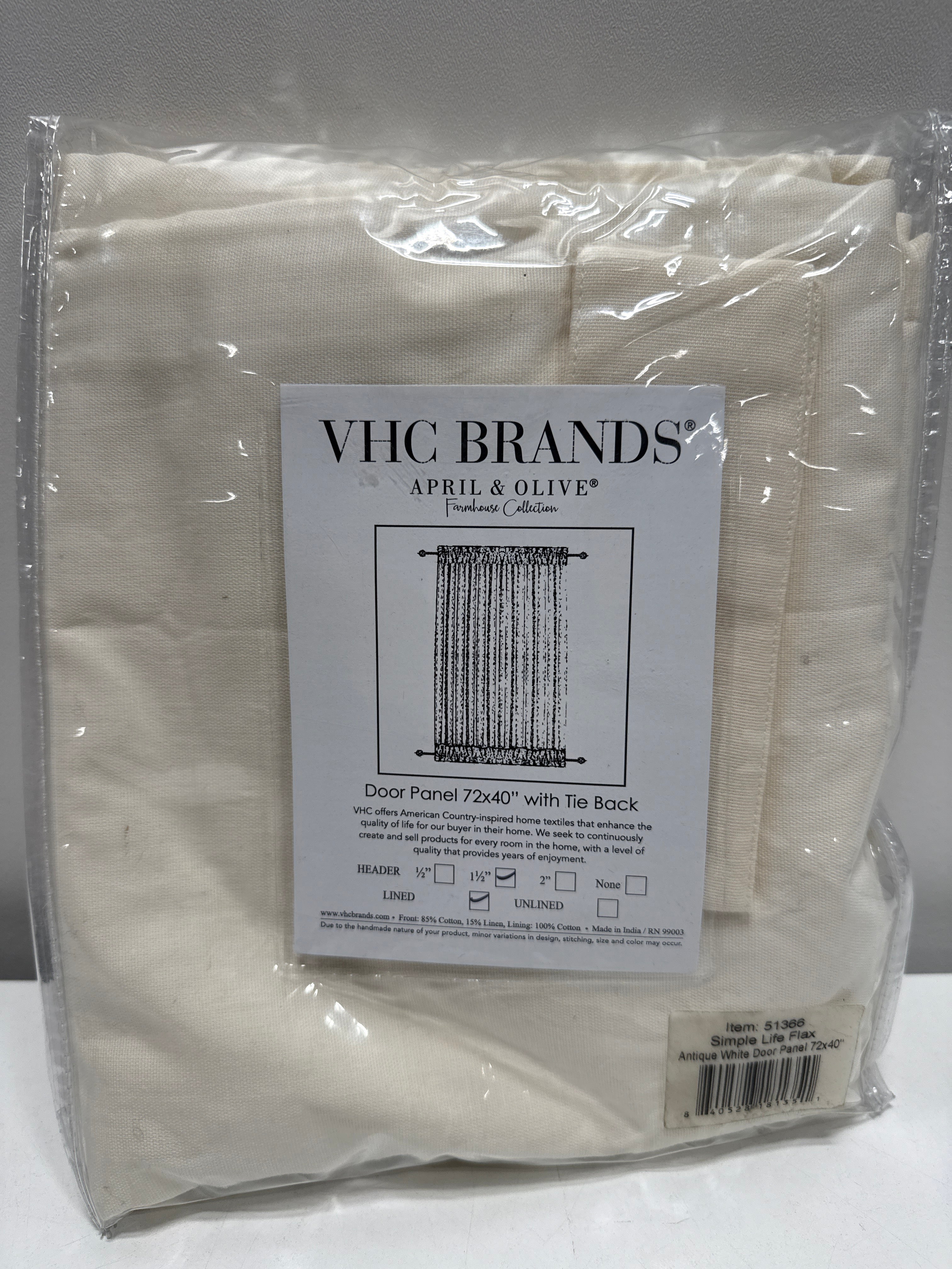 VHC Brands Simple Life Flax Antique White Farmhouse Door Panel Rod Pocket Cotton Linen Blend Solid Color Tie Back(s) Window Curtains