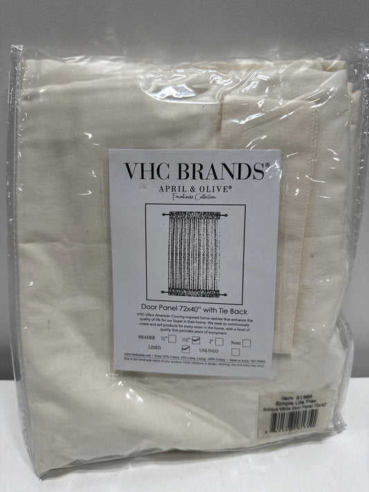 VHC Brands Simple Life Flax Antique White Farmhouse Door Panel Rod Pocket Cotton Linen Blend Solid Color Tie Back(s) Window Curtains