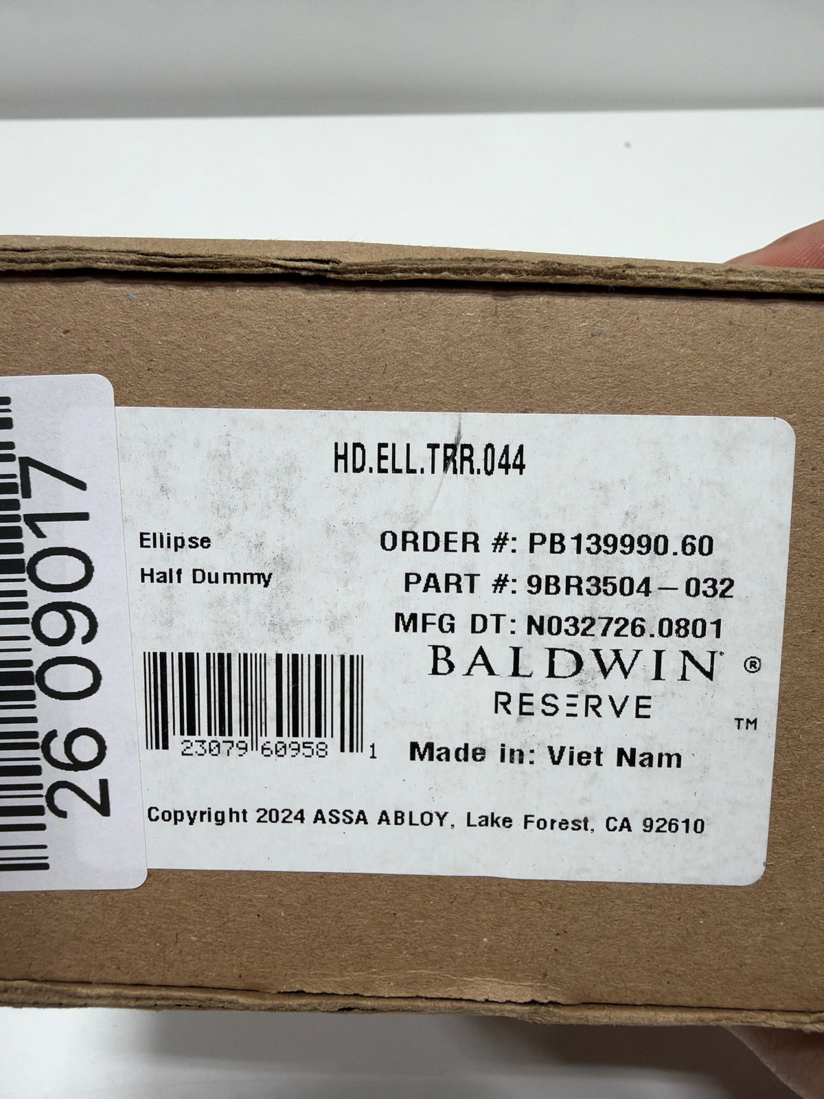 Baldwin Ellipse Non-Turning One-Sided Dummy Door Knob with Round Rose Model: HDELLTRR003