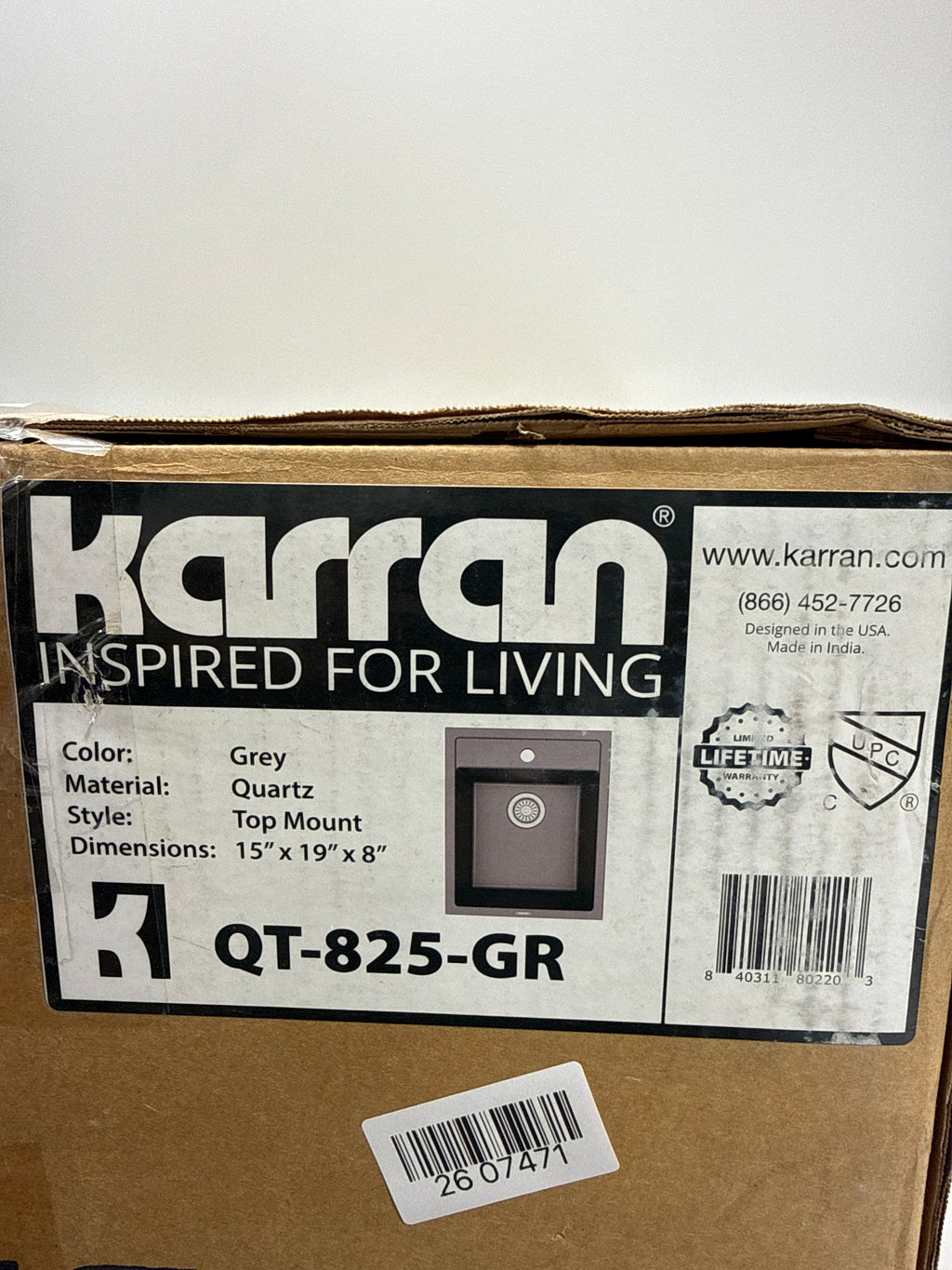 Karran 15-3/4 Inch Drop In Quartz Composite Bar Sink, Single Bowl Prep Sink, Grey Kitchen Island Sink, Top Mount Utility Sink, Heat and Scratch Resistant Quartz Composite QT-825