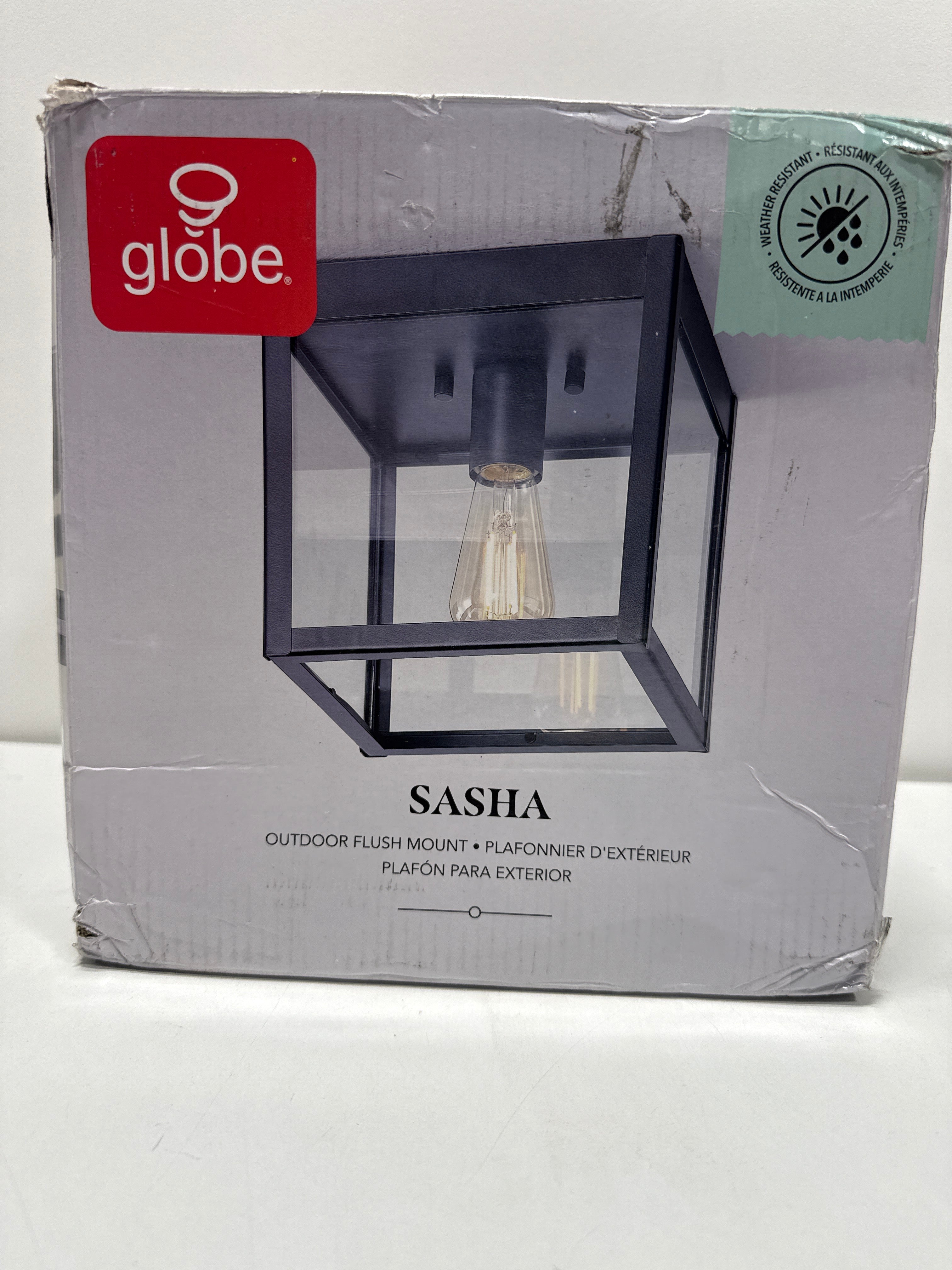 Globe Electric Sasha 1-Light Matte Black Outdoor Flush Mount Ceiling Light with Clear Glass Shade