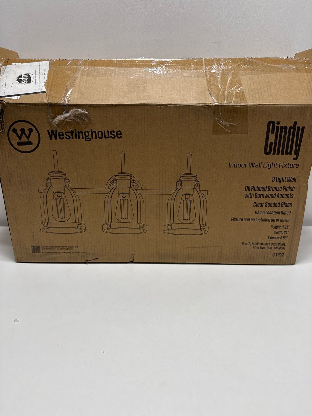 Westinghouse 6118200 Cindy Vintage-Style Three-Light Indoor Vanity Light Fixture, Oil Rubbed Bronze Finish with Barnwood Accents, Clear Seeded Glass