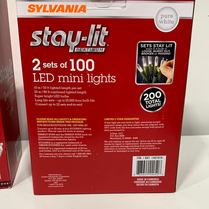 Sylvania Stay Lit 100 Mini Pure White LED Lights 4 Pack
