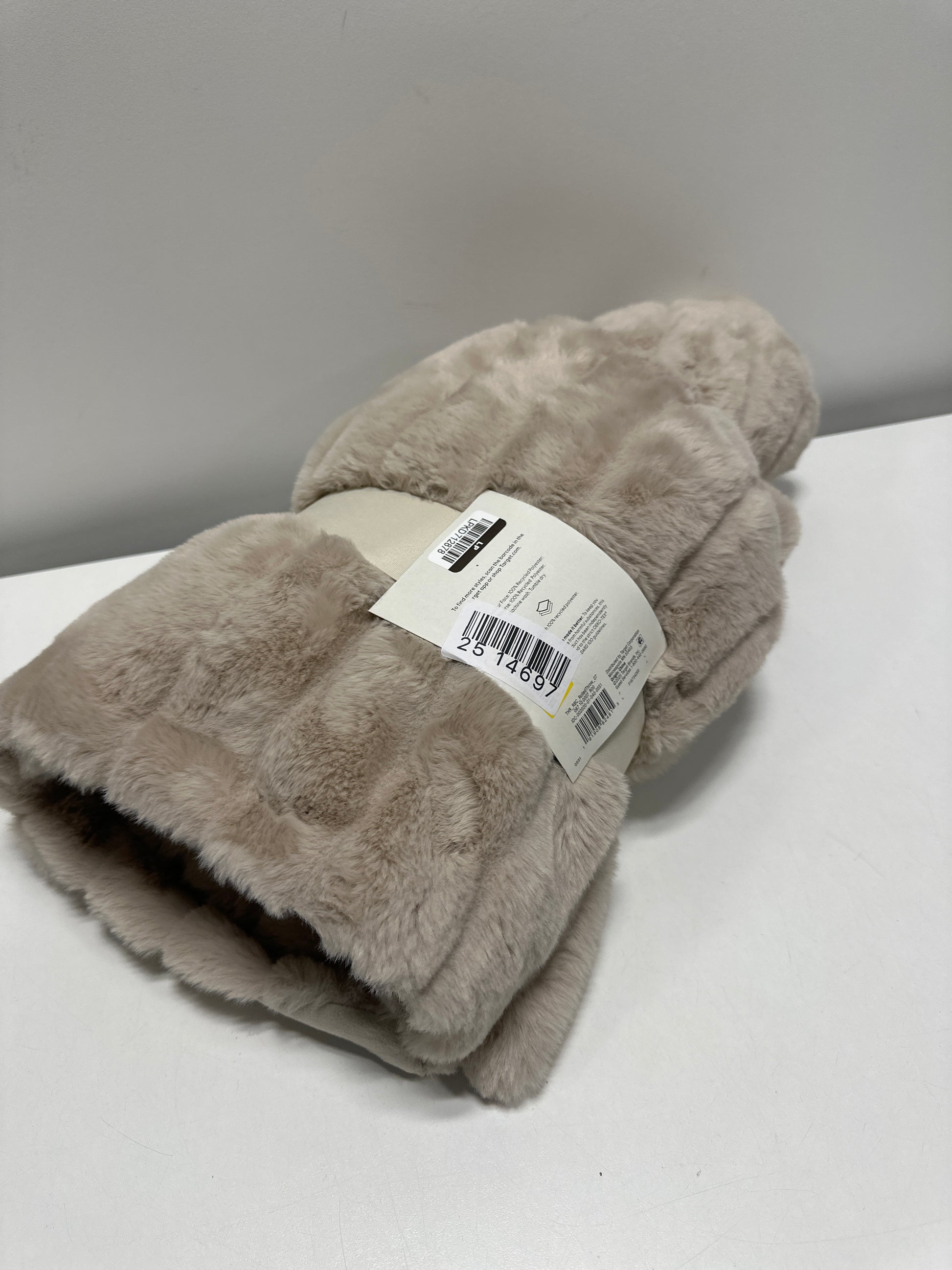 60inx50in Textured Faux Fur Reversible Throw Blanket Neutral - Threshold™ - *Bedding