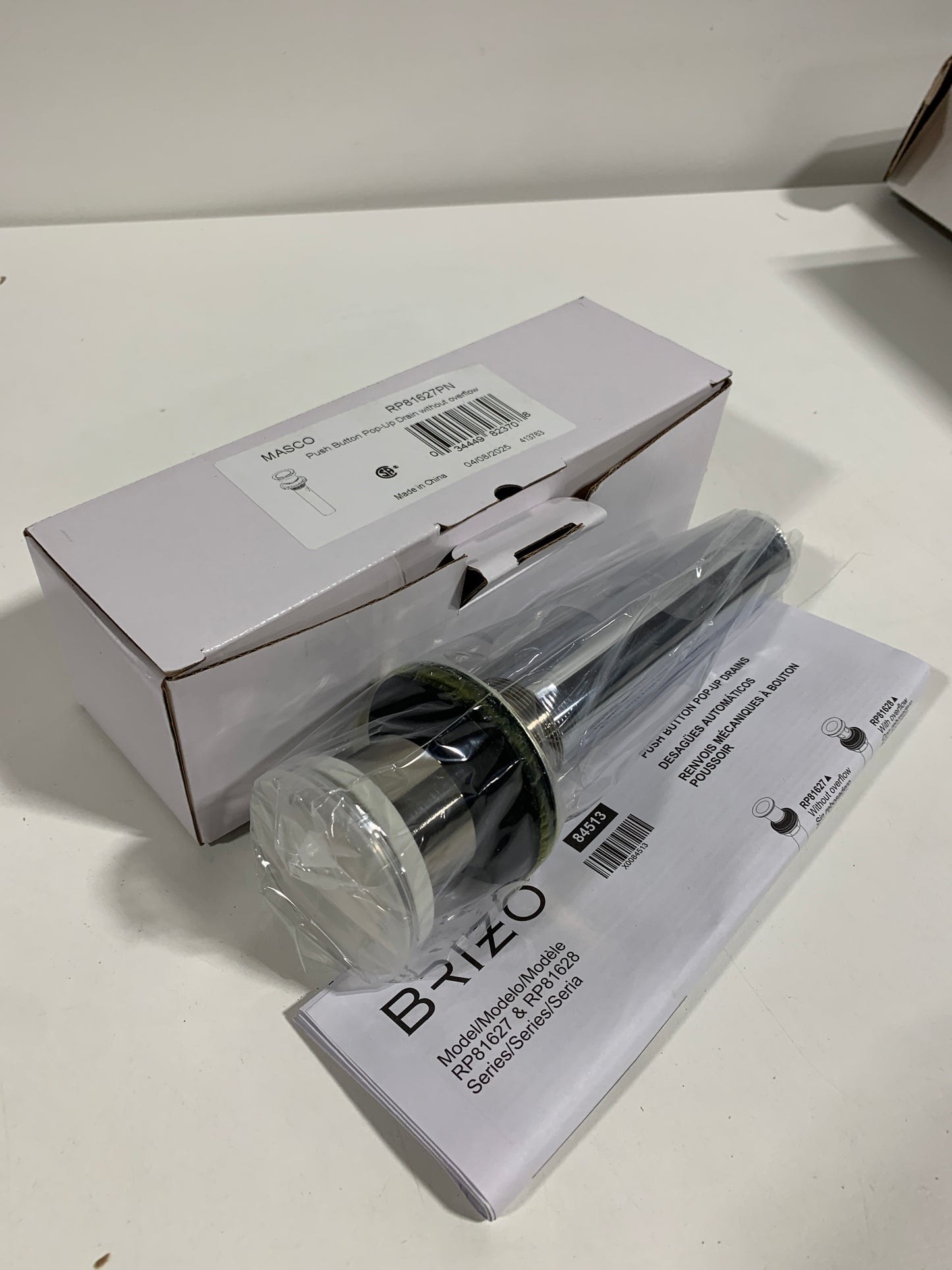 Brizo RP81627 1-5/8" Push Pop-up Drain Assembly - Less Overflow Brilliance Polished Nickel