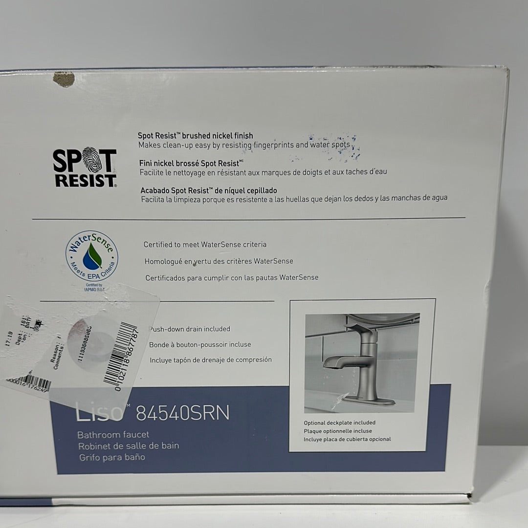 Moen Liso Spot Resist Brushed Nickel One Handle Bathroom Faucet