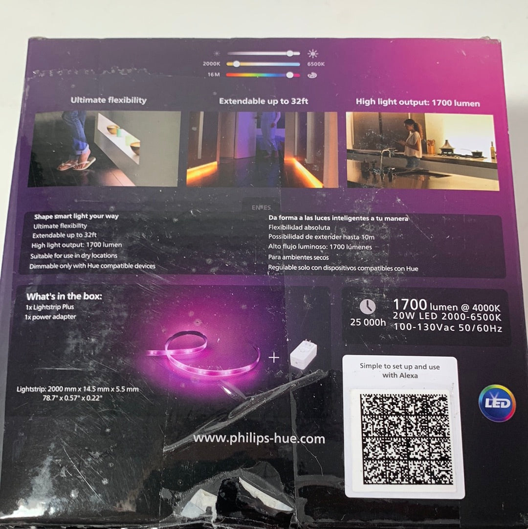 Philips Hue 555334 Lightstrip Plus 80” & Power Adapter Base Kit