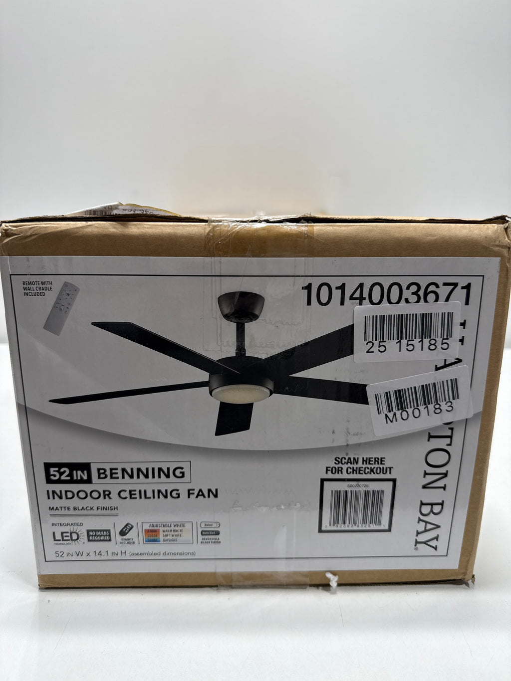 Benning 52 in. Indoor Matte Black Downrod Mount Ceiling Fan with Adjustable White Light LED and Remote Control Included