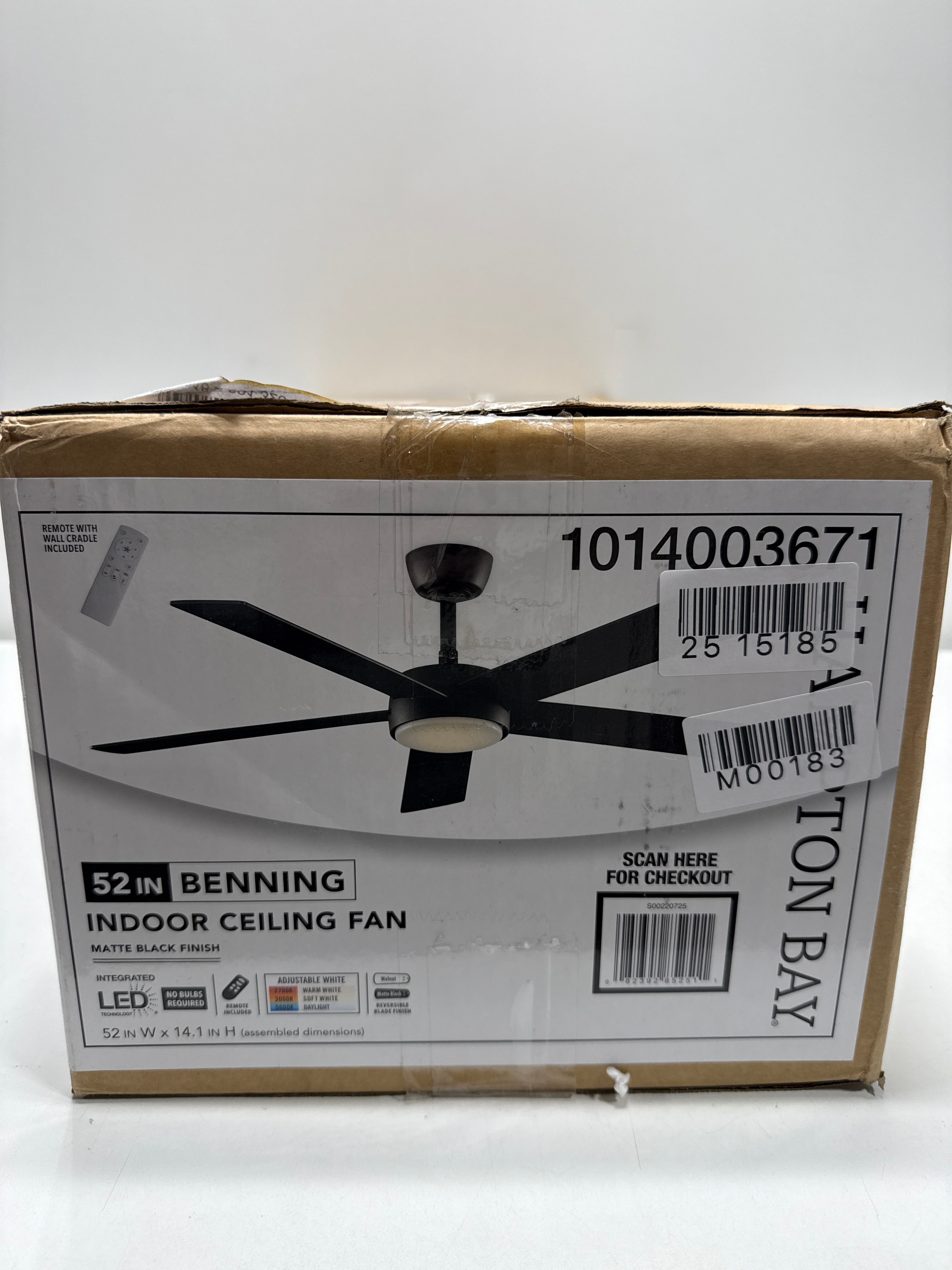 Benning 52 in. Indoor Matte Black Downrod Mount Ceiling Fan with Adjustable White Light LED and Remote Control Included