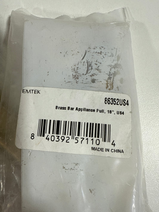 Scratch Emtek Bar Appliance Pull Available as Single, Concealed Surface (CS), or Back to Back (BTB) in 2 Sizes and 6 Finishes - 86352US4 - (Center to Center 18") - Satin Brass (US4)