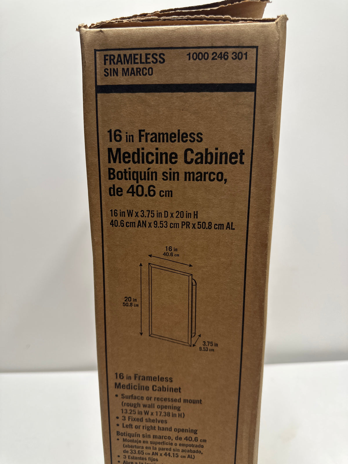 Glacier Bay 16 in. W x 20 in. H Rectangular Recessed or Surface Mount Frameless Beveled Mirror Medicine Cabinet