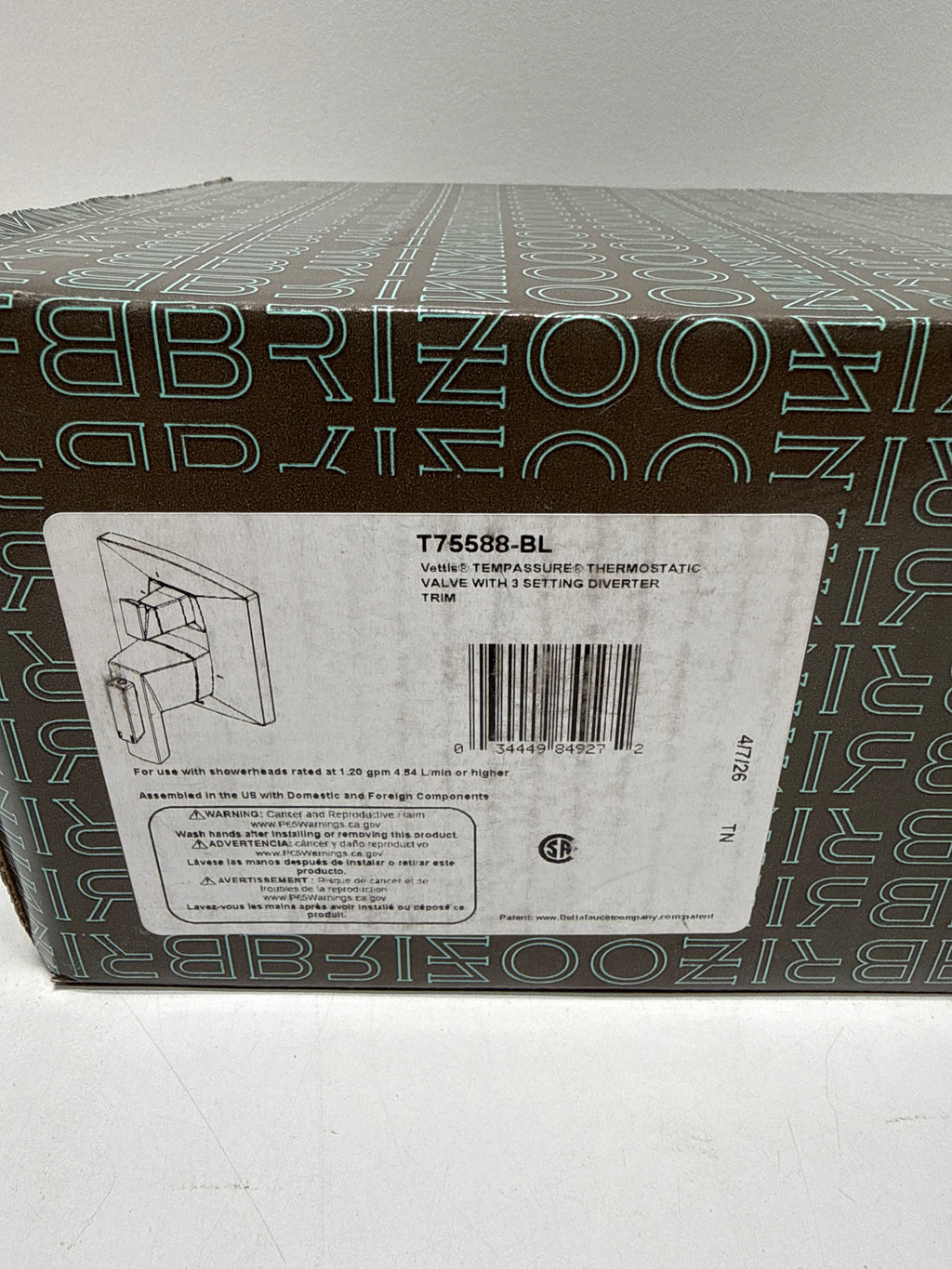 Used Brizo T75588-BL - Brizo Vettis: Tempassure Thermostatic Valve With Integrated 3-Function Diverter Trim Matte Black T75588-BL.