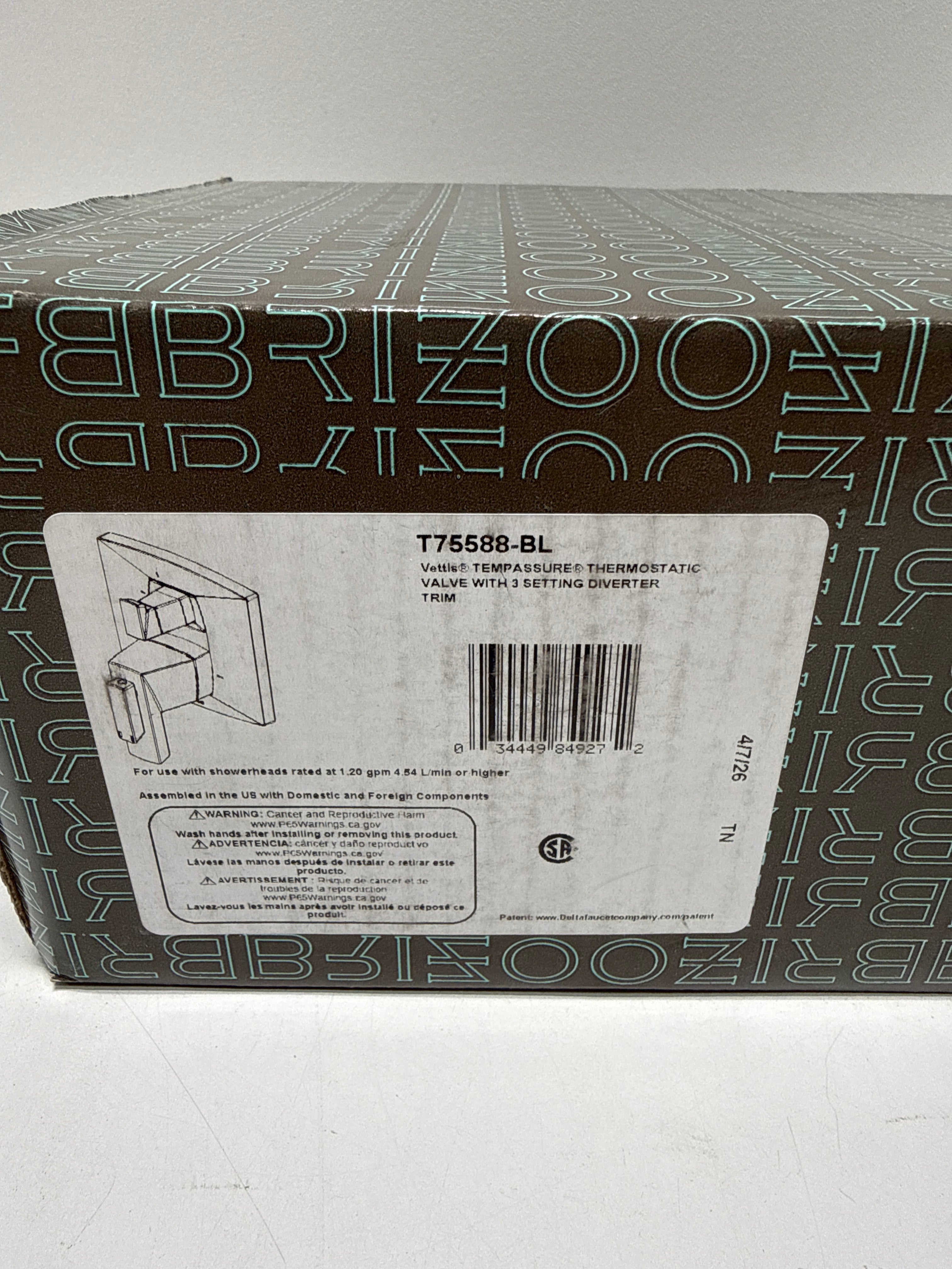 Used Brizo T75588-BL - Brizo Vettis: Tempassure Thermostatic Valve With Integrated 3-Function Diverter Trim Matte Black T75588-BL.