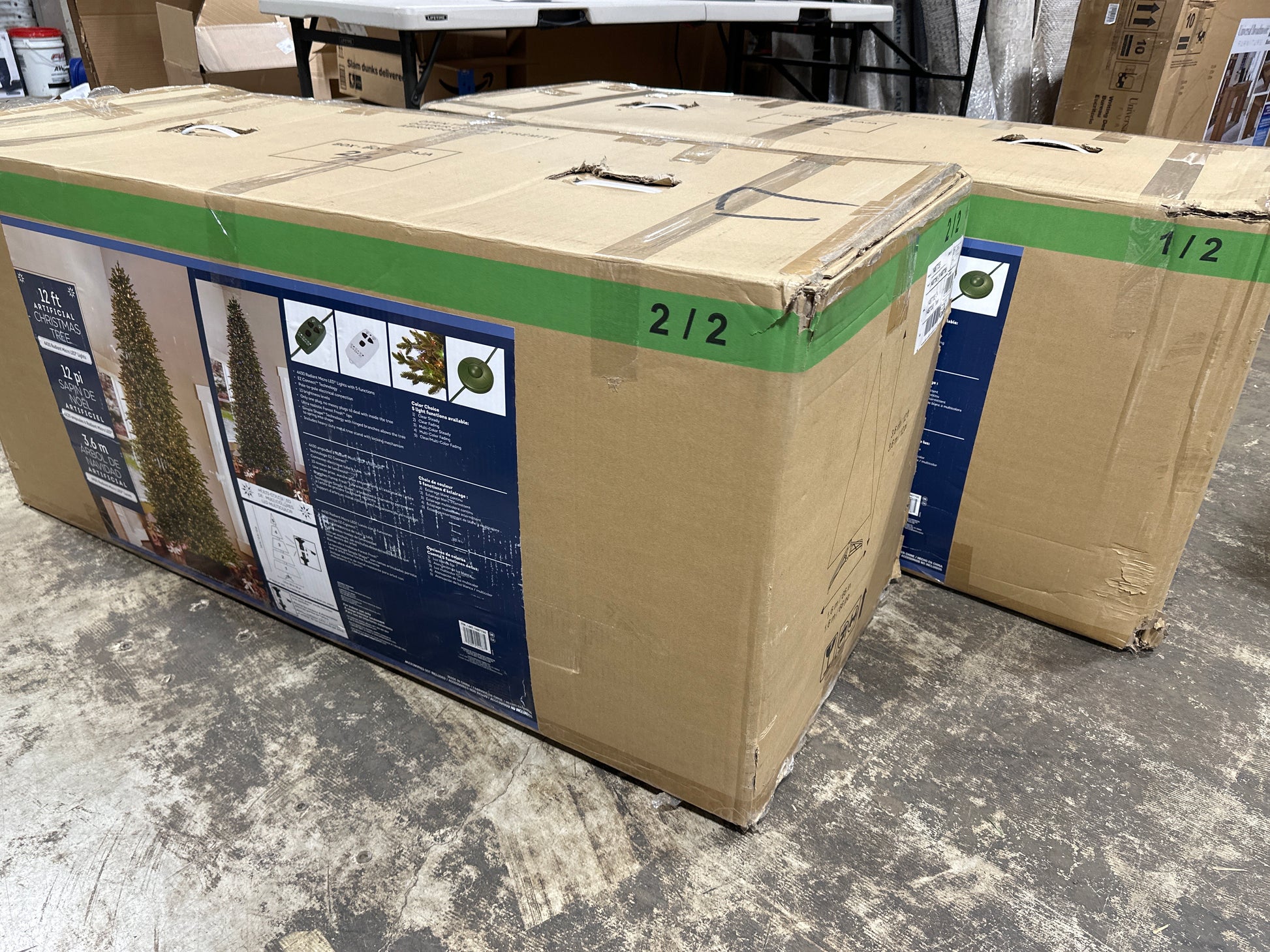 See Desc Kirkland 12 ft Pre-Lit Aspen EZ Connect Artificial Christmas Tree 4430 Color-Changing Radiant Micro LED Lights