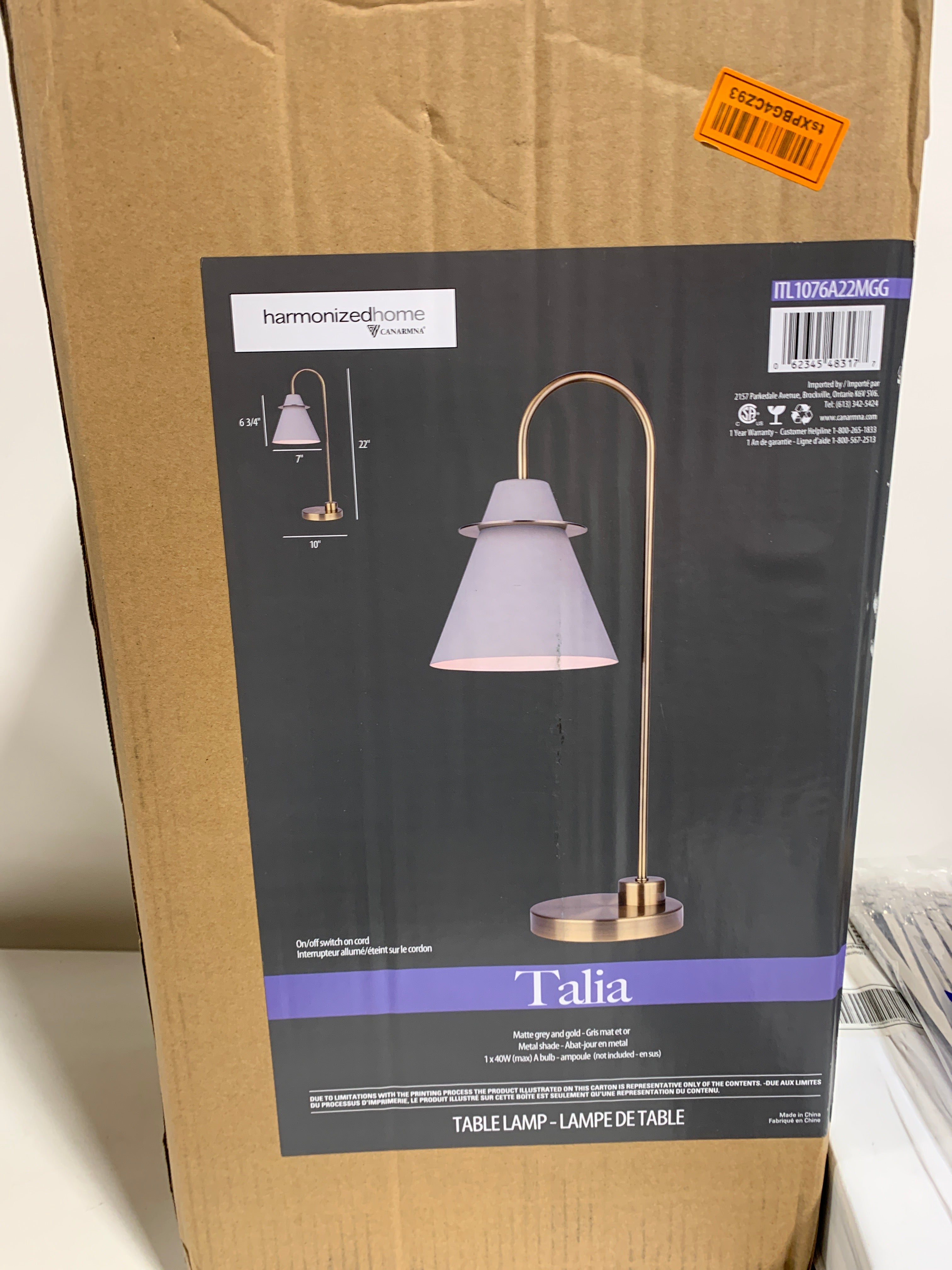 Canarm ITL1076A22 Talia 22’’ Tall Gooseneck Table Lamp Gold / Matte White Lamp - *Furniture & Organization