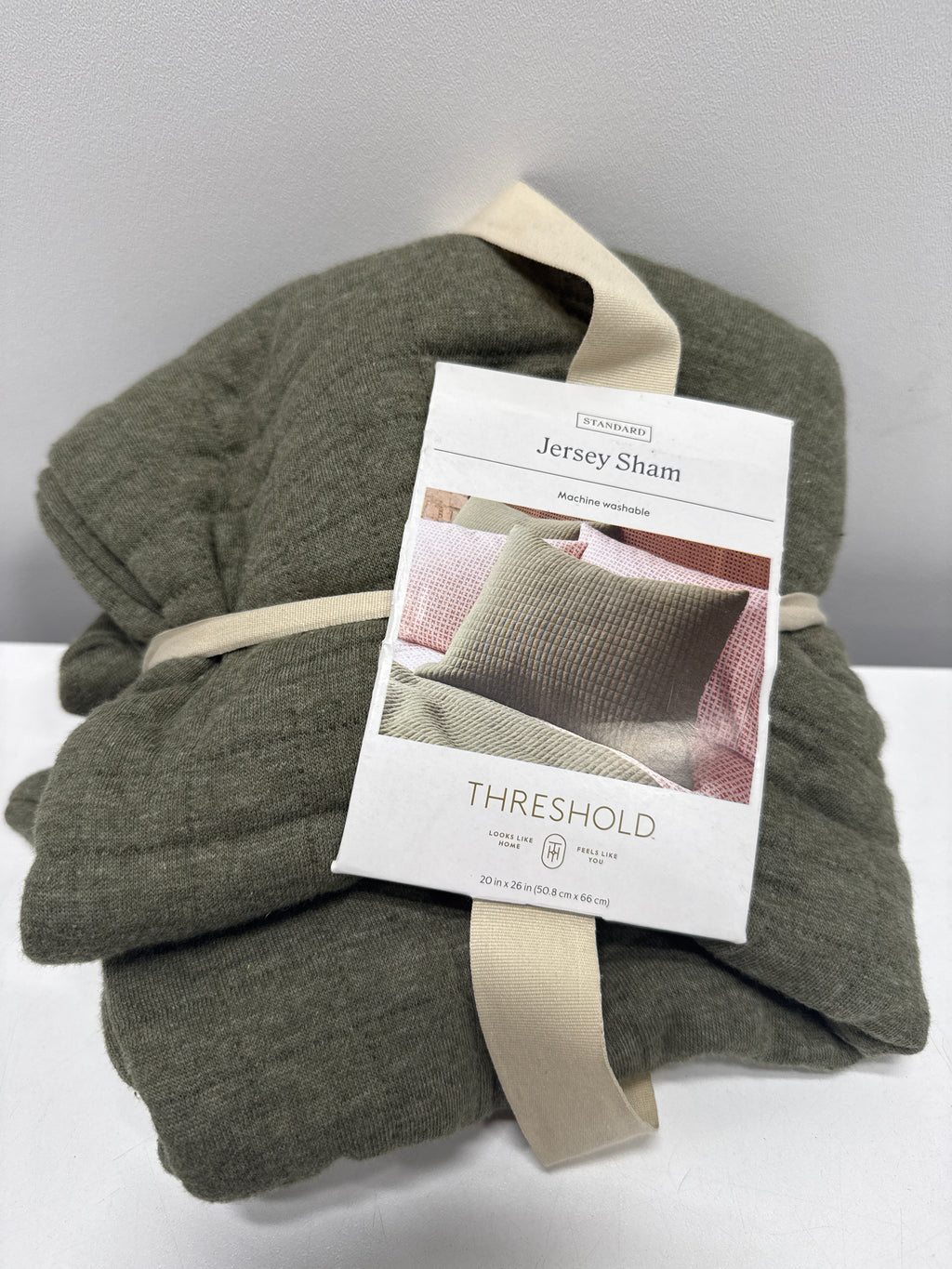 Standard Jersey Quilt Sham Dark Olive Green - Threshold™: Cotton Knitted Machine Washable No Flange - *Bedding