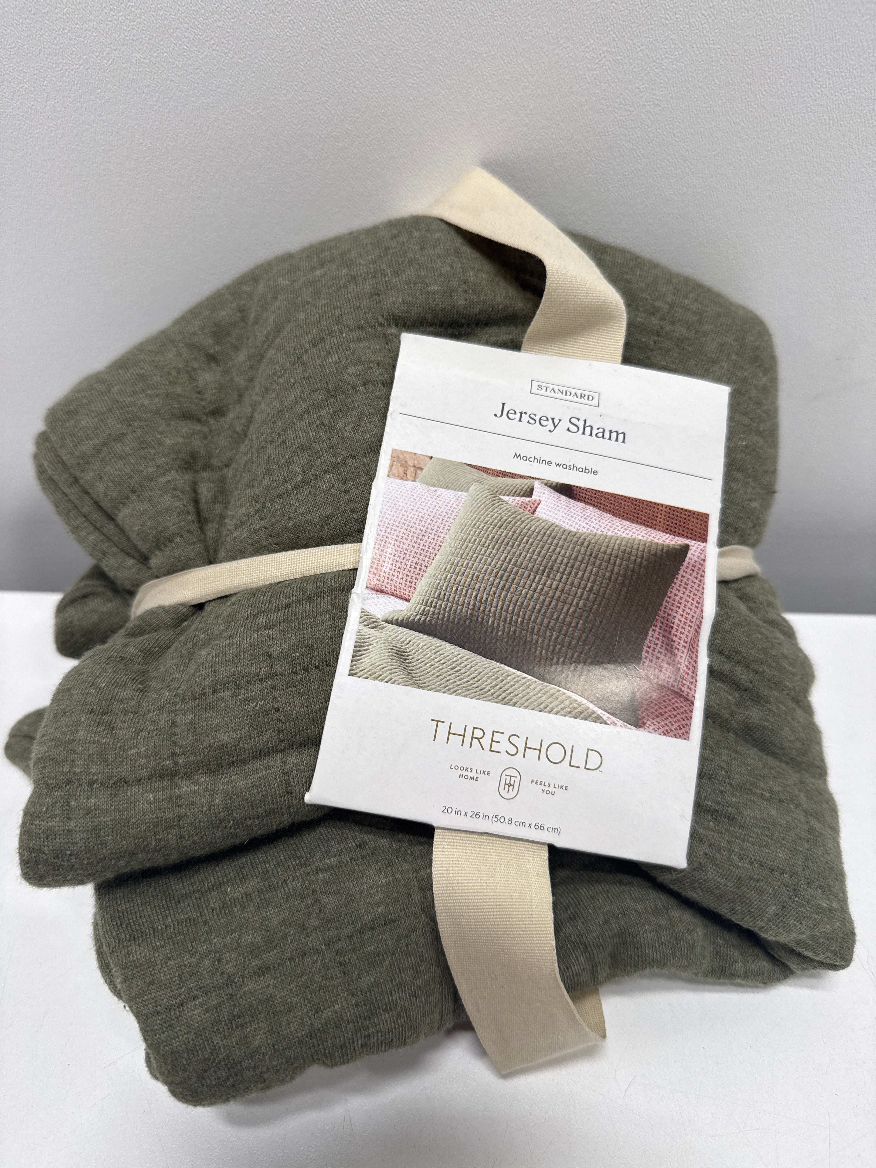 Standard Jersey Quilt Sham Dark Olive Green - Threshold™: Cotton Knitted Machine Washable No Flange - *Bedding
