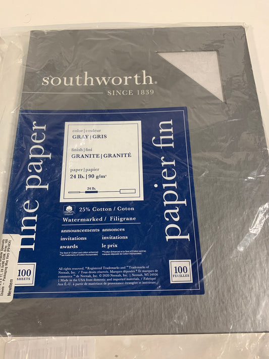 Southworth 25% Cotton Granite Specialty Paper 8.5 X 11 24 Lb/90 GSM Gray 100 Sheets