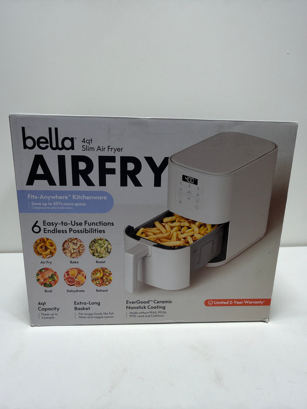 Air Fryer Bella 4qt Slim Evergood Ceramic Nonstick Oatmilk