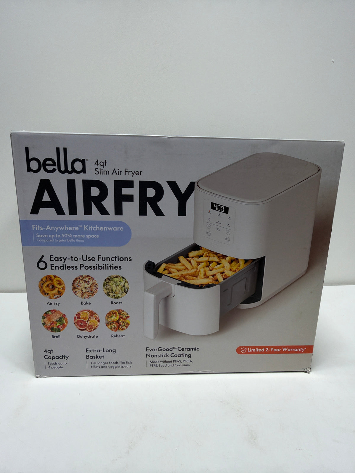 Air Fryer Bella 4qt Slim Evergood Ceramic Nonstick Oatmilk