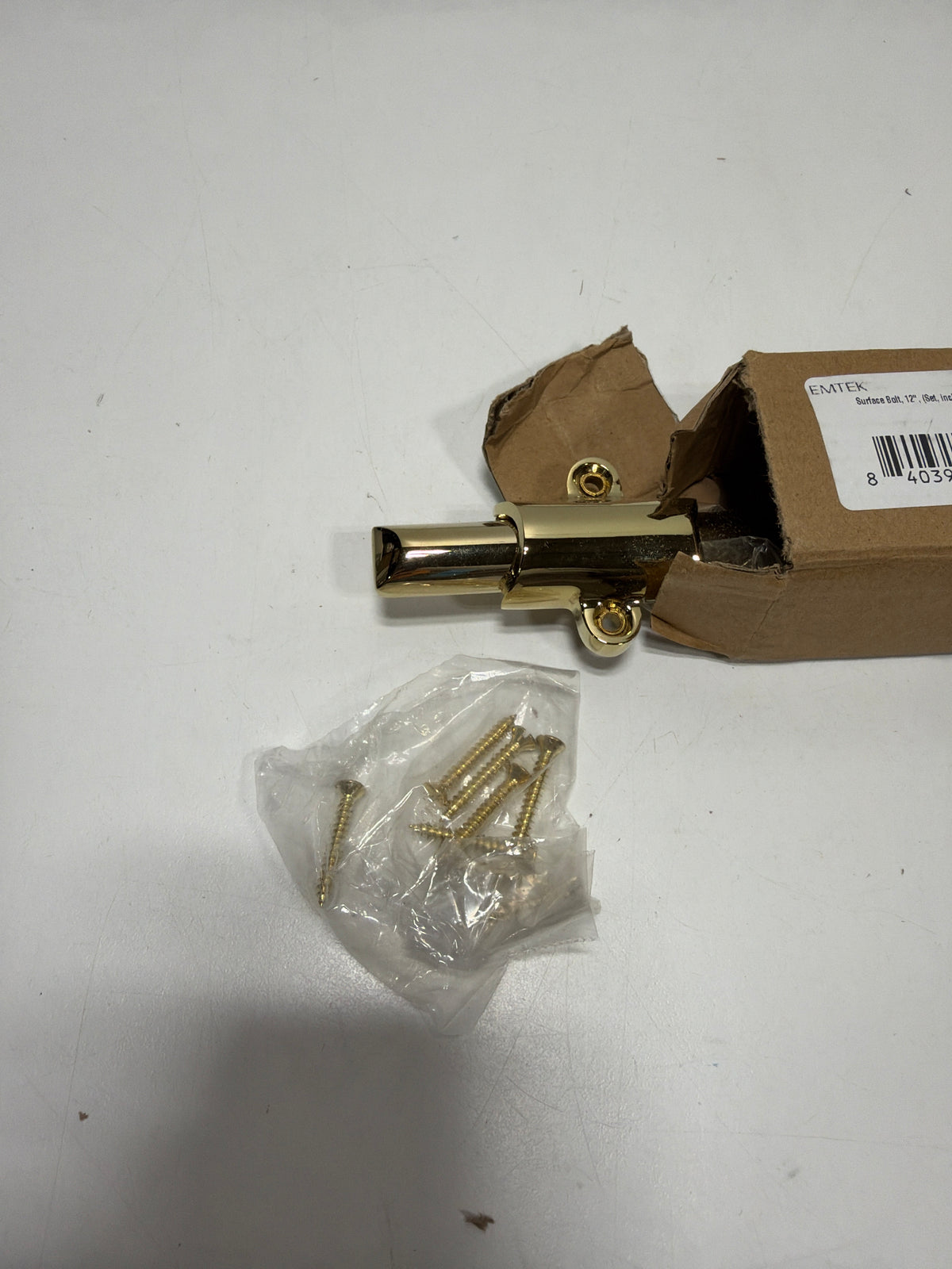 Emtek 8512 12 Inch Solid Brass Surface Bolt with Strikes and Screws Lifetime Polished Brass Security Bolt Surface Bolt 12 Inch