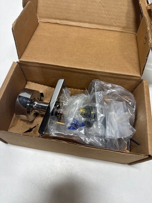 Emtek Passage Set, Modern Rectangle Rosette, Modern Round Knob, Polished Chrome