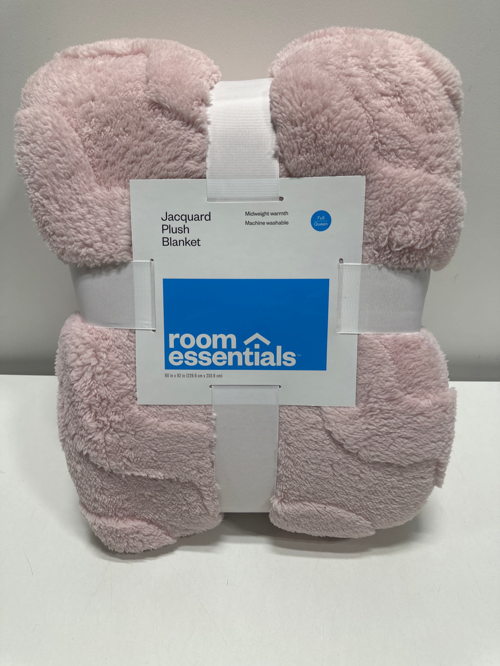 Full/Queen Wavy Jacquard Plush Blanket Pink - Room Essentials™ - *Bedding