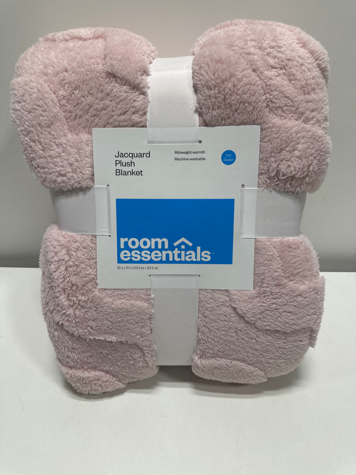 Full/Queen Wavy Jacquard Plush Blanket Pink - Room Essentials™ - *Bedding