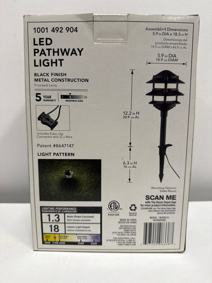 Hampton Bay Elmore Low Voltage Black Integrated LED 3-Tier Metal Outdoor Landscape Path Light
