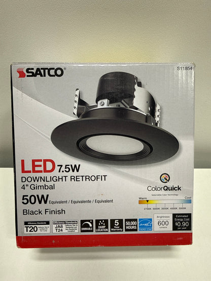 Satco S11854 7.5W CCT Selectable LED Direct Wire Gimbaled Downlight Retrofit in Utilitarian Style-3.54 Inches Tall