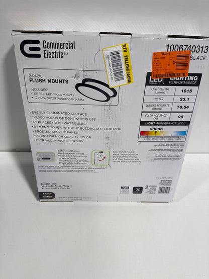 Commercial Electric 15 in. Black Ultra-Low Profile LED Flush Mount 5CCT 2-Pack