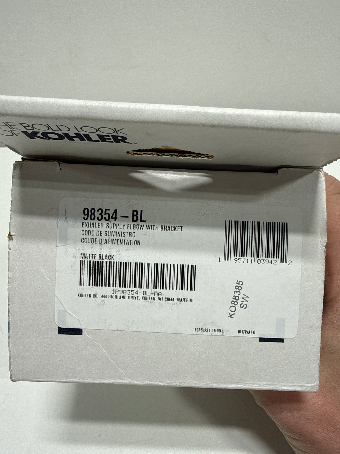 KOHLER 98354-BL EXHALE™ SUPPLY ELBOW WITH BRACKET, MATTE BLACK