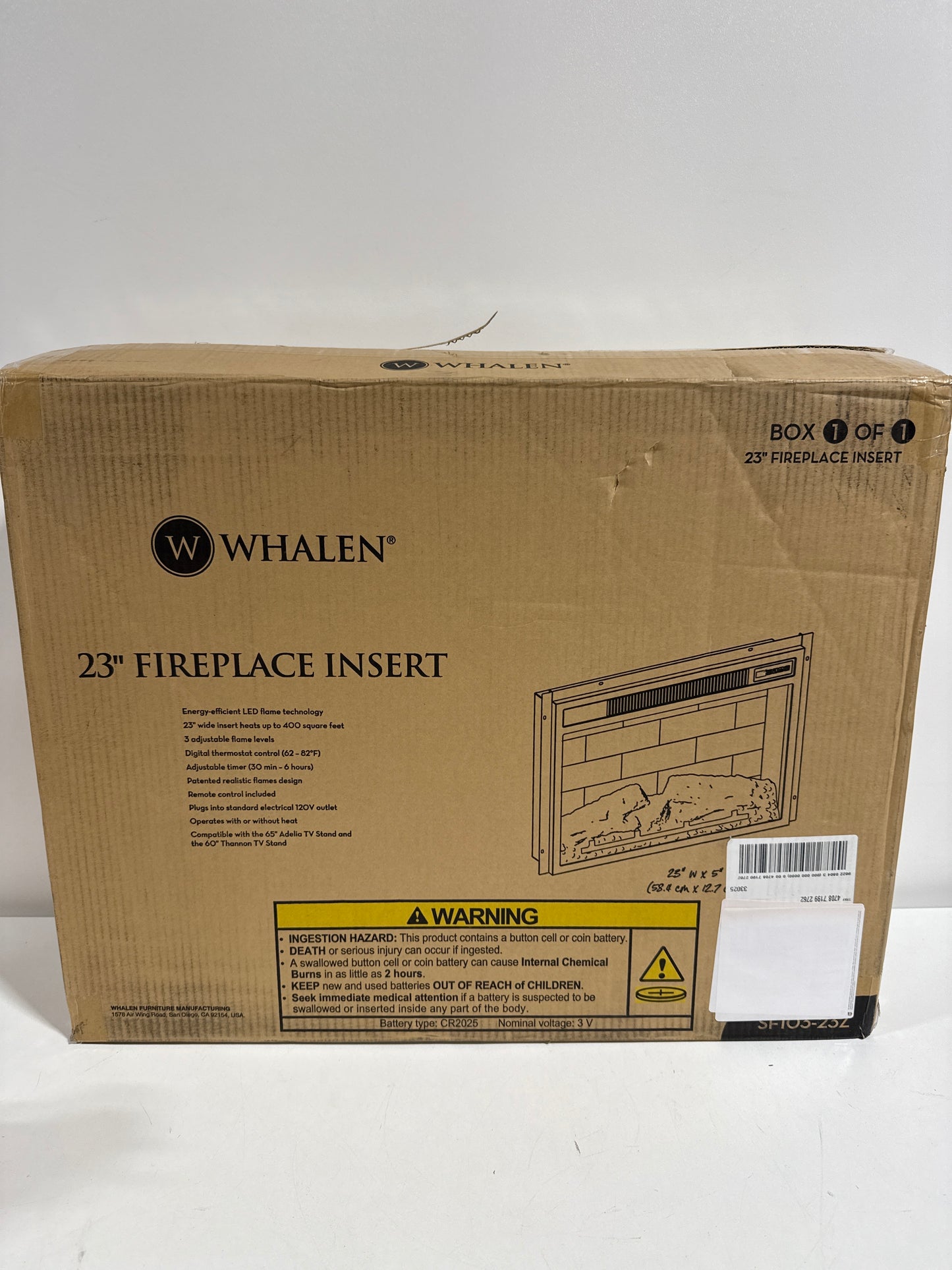 Whalen Furniture - Fireplace Insert for Whalen Adelia or Thannon TV Stands - Black