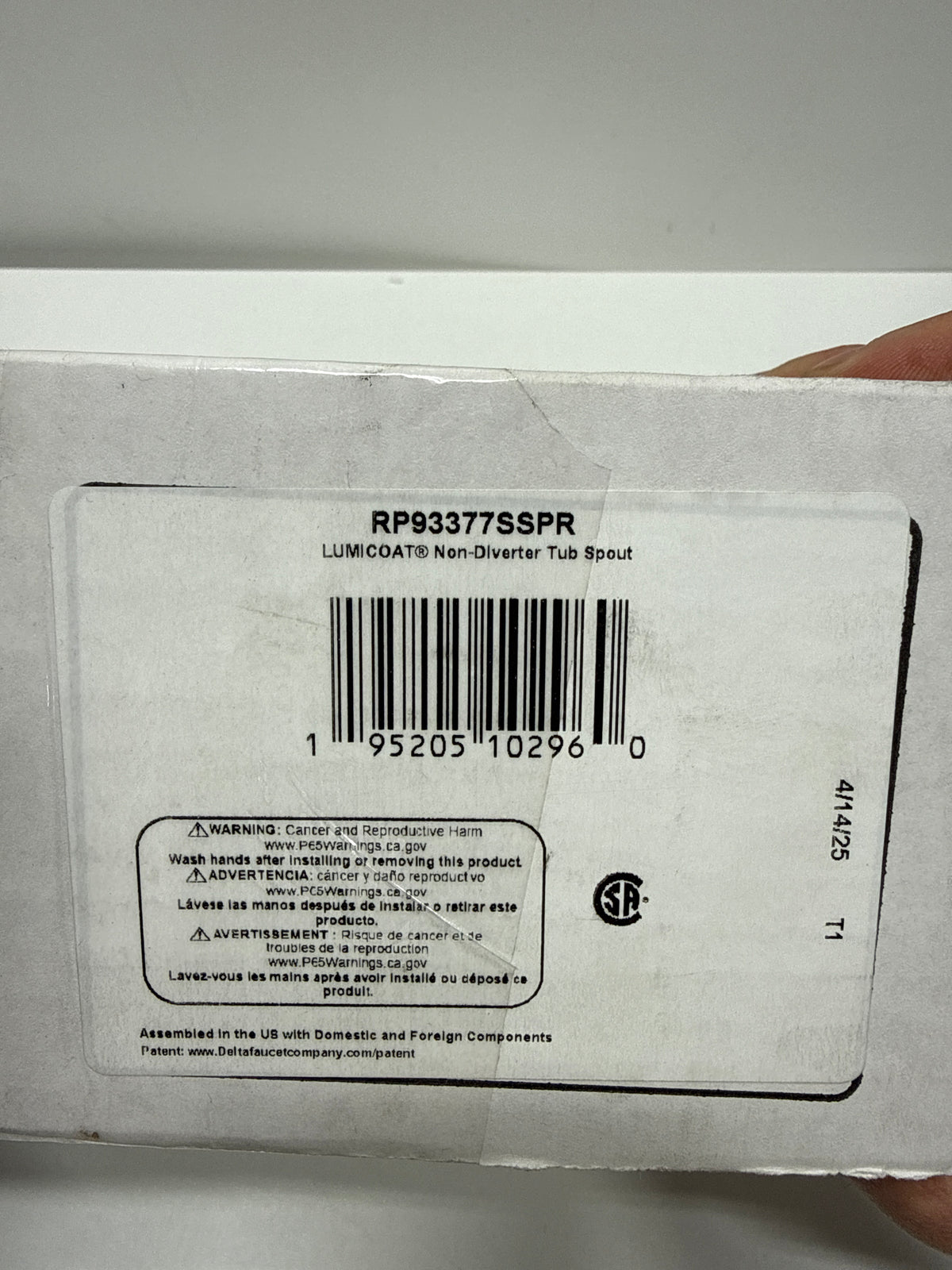 Delta RP93377 Stryke Tub Spout Lumicoat Stainless