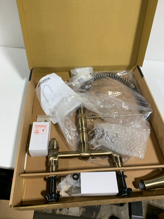 Used- Gourmetier GS1273PL Heritage Two-Handle Deck-Mount Pull-Down Sprayer Kitchen Faucet, Antique Brass