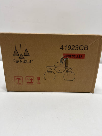 Uixe 13.33 in. 2-Light Matte Black Plus Brass Bathroom Vanity Light with Clear Glass Shades