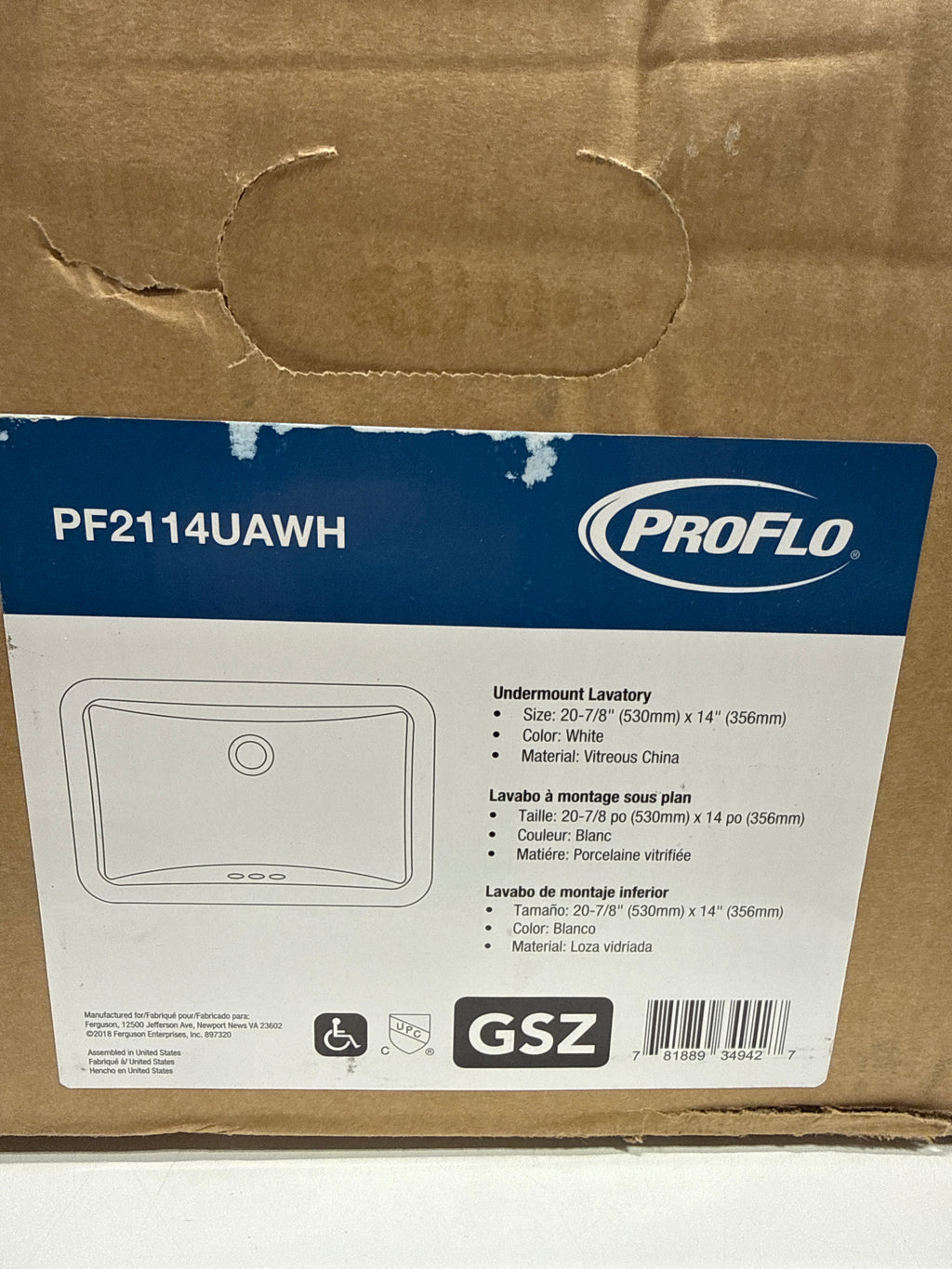 PROFLO PF2114UA Norris 22-13/16’’ Rectangular Vitreous China Undermount Bathroom Sink with Overflow - White - *Plumbing
