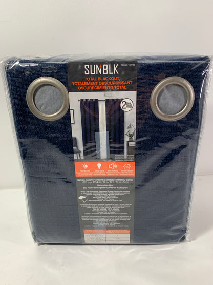 SUN+BLK Buckingham Total Blackout Window Curtains, 2-pack Navy