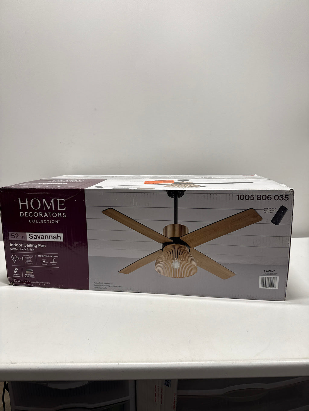 Savannah 52 in. Indoor LED Matte Black Dry Rated Ceiling Fan with 4 Reversible Blades, Light Kit and Remote Control