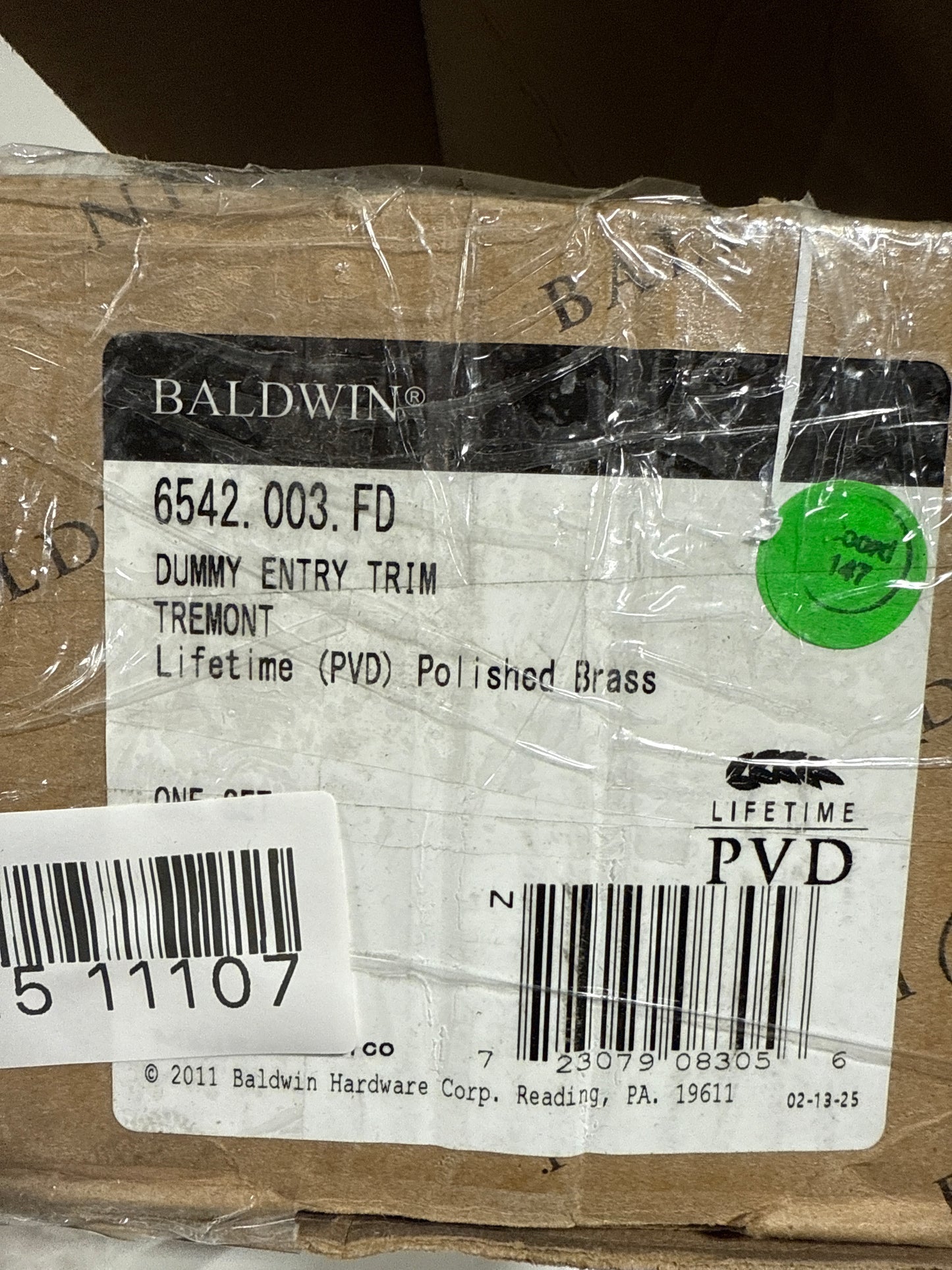 Dent Baldwin 6542.FD Tremont Dummy Handleset Trim Set, Lifetime Polished Brass