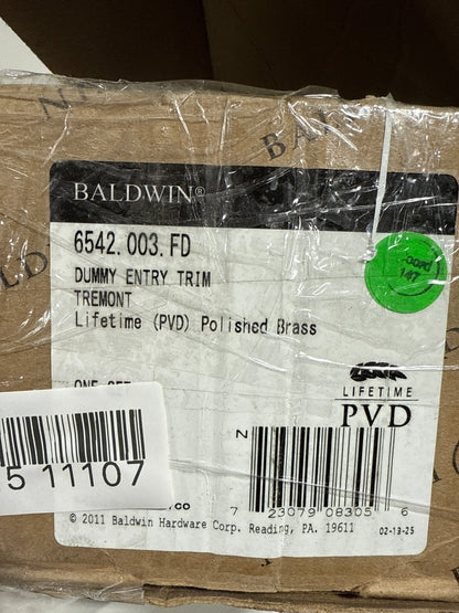 Dent Baldwin 6542.FD Tremont Dummy Handleset Trim Set, Lifetime Polished Brass