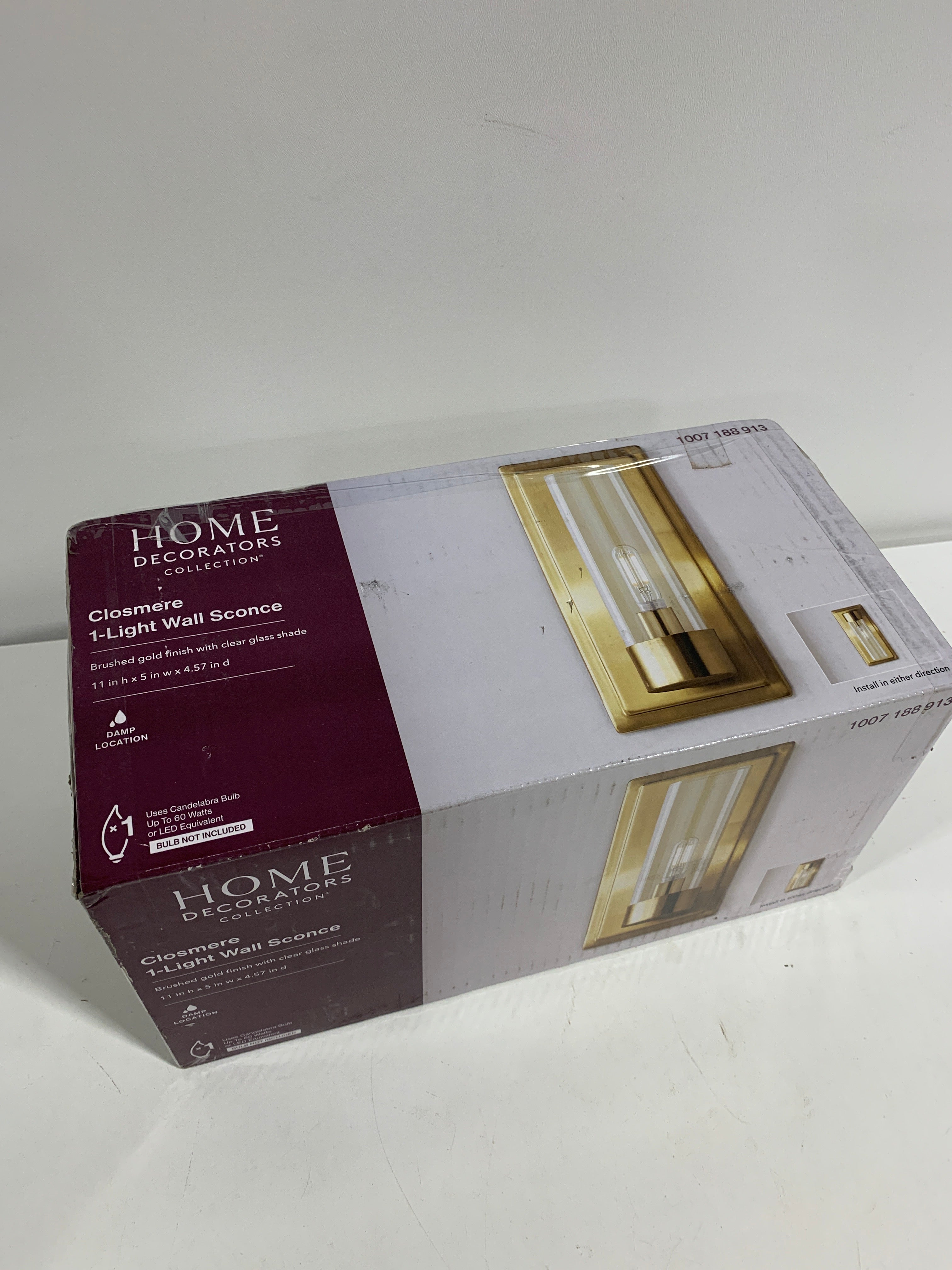 Closmere 5 in. 1-Light Brushed Gold Mid-Century Modern Wall Sconce with Clear Glass Shade - *Lighting & Electrical