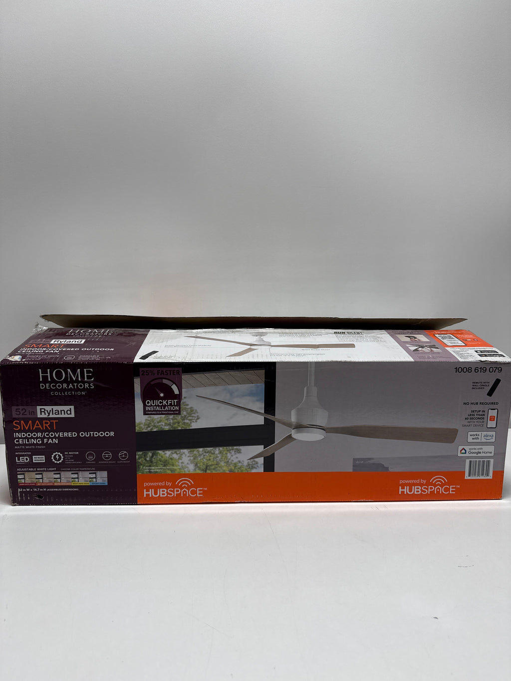 Ryland 52 Smart Indoor/Outdoor Matte White Ceiling Fan with Adjustable White LED with Remote Powered by Hubspace