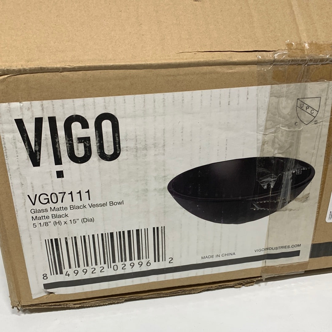VIGO Cavalli Modern Black Matte Shell Glass Round Vessel Bathroom Sink