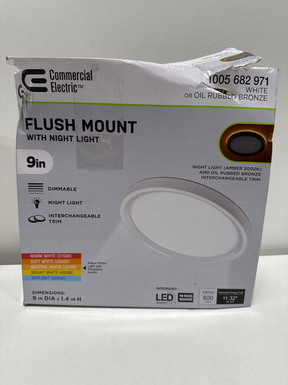 Commercial Electric 9 in. White, Oil Rubbed Bronze Trims 800 Lumens LED Flush Mount Ceiling Light Fixture with Night Light Adjustable CCT